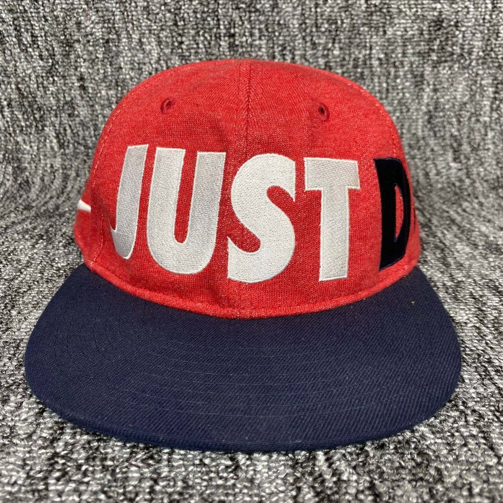 Nike Just Do It Snapback Hat Kids Size 4 7 Red Blue Swoosh Logo Flat Brim Cap